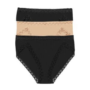 Natori Bliss Cotton French Cut Briefs 3 pack size small black, cafe